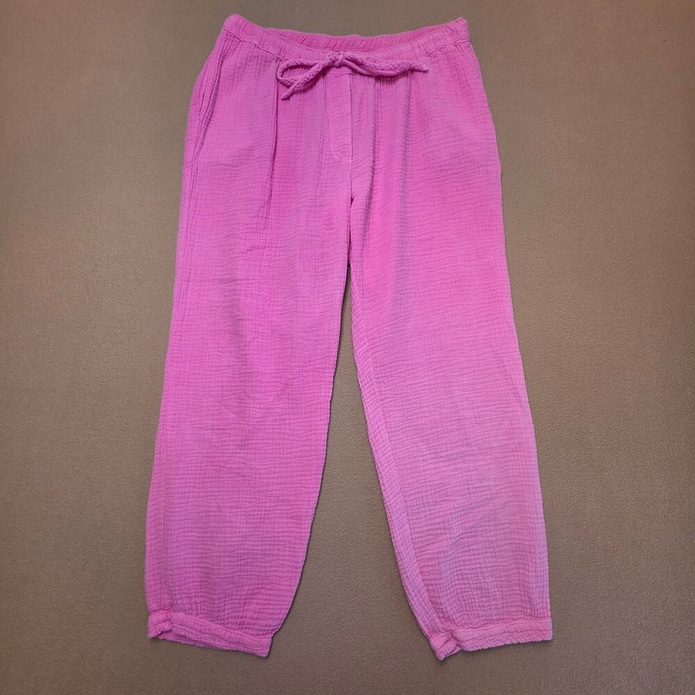 Honorine Harper Drawstring Pants Hot Pink Magenta Sz Medium 100% Cotton Gauze